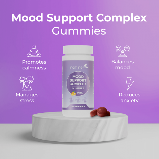 Nom Nom Mood Support-komplex (60 gummier med apelsinsmak)