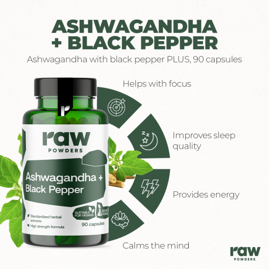 Ashwagandha & Black Pepper PLUS, 90 kapslar